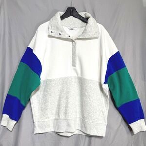 DSG Womens Classic Cotton Snap Neck Fleece Sweatshirt Melted Emerald Large NWT